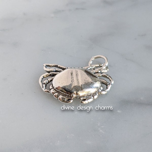 Sterling Silver Crab Charm, Crab Pendant