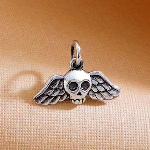 Sterling Silver Mini Winged Skull Charm