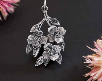 Sterling Silver Dogwood Flowers Pendant