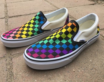 rainbow checkerboard vans adults