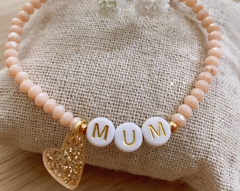 Mum Bracelet - Glass Bead Bracelet - Glittery Heart Grape varieties - Mom Bracelet - Mother's Day -