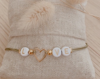 Bracelet Love - Bracelet perles lettres - Bracelet coeur doré - Bracelet Saint Valentin