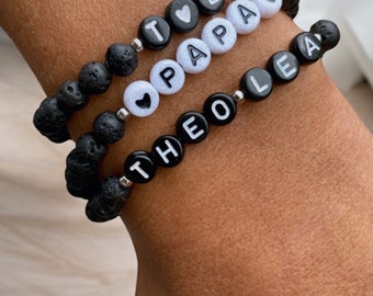 Men&#39;s Lava Bead Bracelet - Personalized Name Gift for Dad - Elastic Men&#39;s Bracelet, Sliding Knot - Gift for Him
