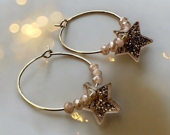 Sparkling star and glass bead earrings