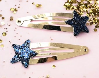 Glittery star barrettes - Set of 2 glittery leather barrettes - Hair accessories, Christmas gift, Birthday, Advent calendar
