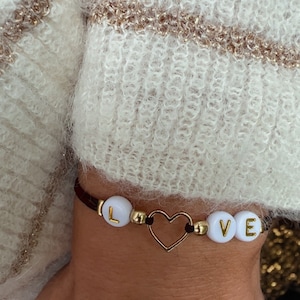 Bracelet Love - Bracelet perles lettres - Bracelet coeur doré - Bracelet Saint Valentin