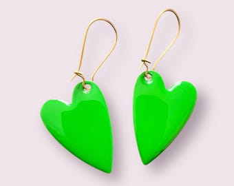 Green Heart Resin Earrings - Gold Stainless Steel