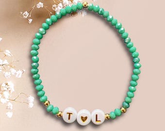 Personalized bracelet with crystal beads - Gift for Godmother, Mom, Birthday, EVJF - Elastic jewelry