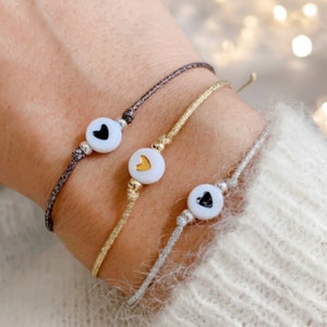 Personalized heart bead bracelet, star bead, wish bracelet, friendship bracelet - Inexpensive gift - Shiny cord bracelet