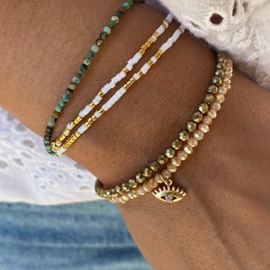 Colorful Miyuki beaded bracelet / Double wrap bracelet / 24 kt gold beads / Fine bracelet / Multi-row bracelet
