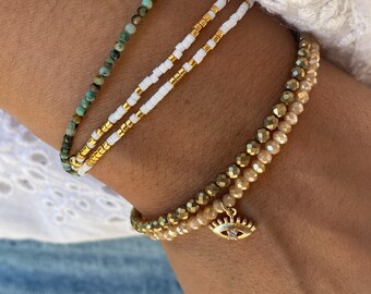 Colorful Miyuki beaded bracelet / Double wrap bracelet / 24 kt gold beads / Fine bracelet / Multi-row bracelet