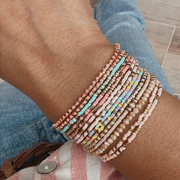 Bracelet double tour perles Miyuki colorées et dorées 24 kt