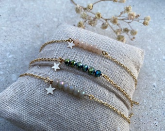 Fine golden bracelet, faceted glass beads, golden star