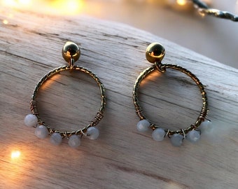 Stainless steel and natural pearl pendant earrings - Gift idea for women