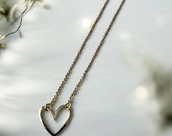 Gold heart pendant necklace and thin stainless steel chain - Charlie Necklace