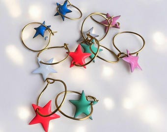 Mini Creoles with Star in Colorful Resin - Fine and Elegant Handmade Earrings