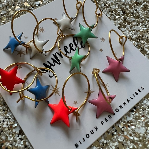 Mini créoles étoiles- Boucles d'oreilles étoile colorées - Bijoux enfant et maman - Kids Jewelry