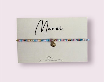 "Thank You" Bracelet - End-of-year gift for Teacher, Teaching Assistant, Nanny - Colorful beaded bracelet with gold shell - Affordable gift