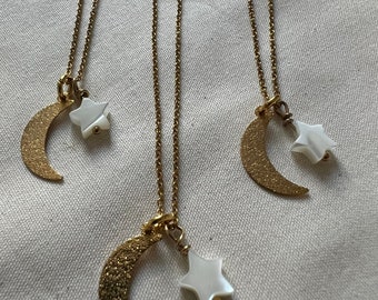 Estrella necklace - Moon and star charm necklace