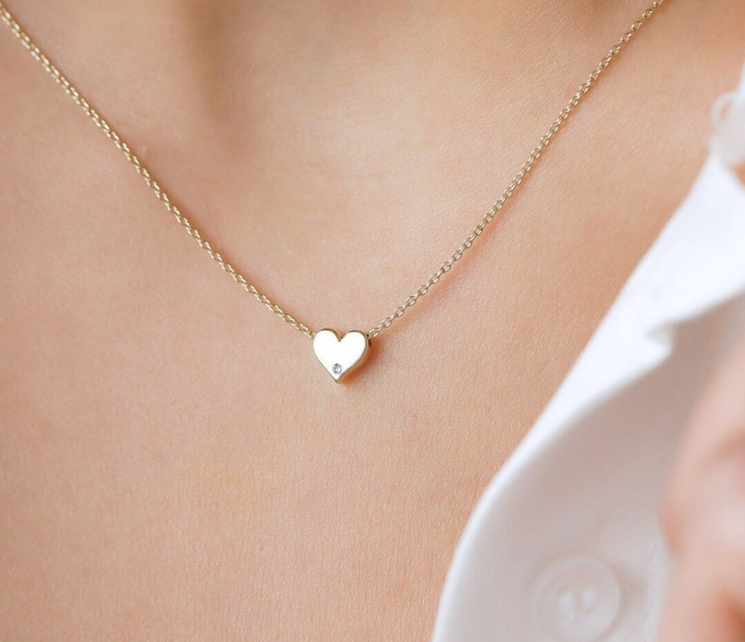 Tewiky Cute Heart Necklace Gold Heart Pendant Choker Necklaces Small Gold  Love Open Heart Chain Necklace
