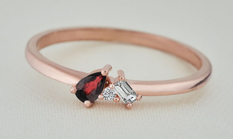 Ruby Ring 14k Natural Ruby and Diamond Ring Natural Ruby Engagement Ring with Side Baguette and Round Diamonds Valentines Gift Ring