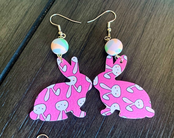 and Faux Leather Drop Earrings. Wood Rabbit