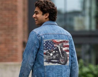 American Flag Motorcycle Denim Jacket | Biker Back Print