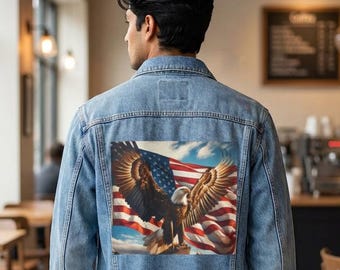 Denim jack Bald Eagle met Amerikaanse vlag | Patriottische patch op achterkant
