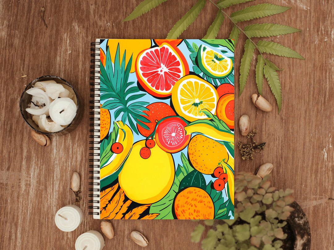 Fruity Paradise Notebook: Maximalist Fruit Print, Spiral Bound Journal ...