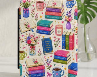 Colorful Bookish Pattern Kindle Case | Floral Books, Mugs & Candles