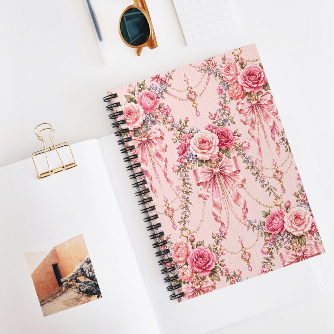 Rose Ribbon Journal Vintage Pink Rose Ribbon Pattern Spiral Notebook | Ruled Journal - Etsy