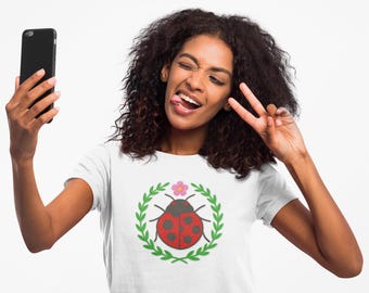Ladybug Graphic Tee: Nature-Inspired Boho Cotton T-Shirt