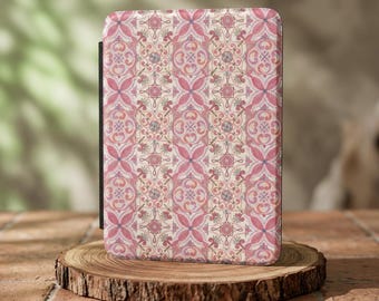 Funda para Kindle con diseño de mosaico floral rosa / Mosaico estilo boho vintage