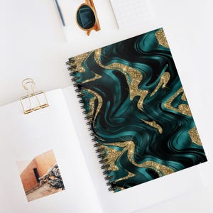 Teal Marble with Gold Sparkle Spiral Notebook | Ruled Journal