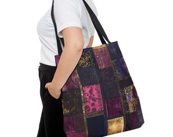 Whimsigoth Patchwork Tote Bag: Vintage Floral Tapestry Carryall