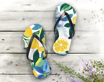 Lemon Floral Flip Flops: Summer Beach Sandals