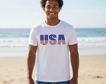 USA Flag Stripe Letters T-Shirt | Patriotic Fourth of July Tee