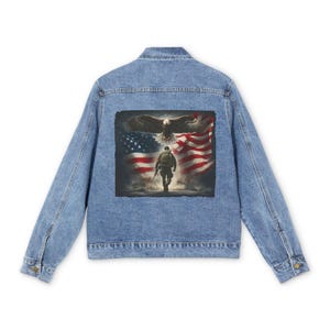 Patriotic Eagle Denim Jacket: Military American Flag Apparel
