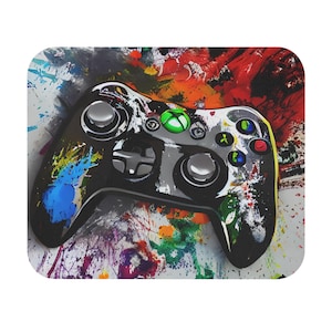 Colorful Paint Splatter Xbox Controller Mouse Pad | Rectangle Gaming Desk Mat