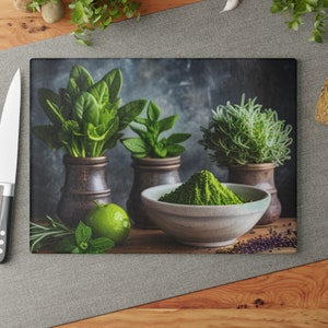 Herbs Printed Glass Cutting Board, Herb Design Kitchen Board, Culinary Decor, Chef Gift, Cooking Essential