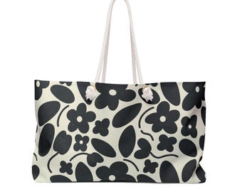 Floral Weekender Bag: Large Travel Tote with Rope Handles