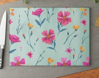 Floral Glass Cutting Board: Wildflower Kitchen Decor