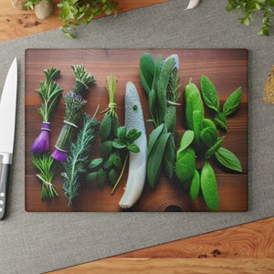 Herb Print Tempered Glass Cutting Board: Kitchen Decor