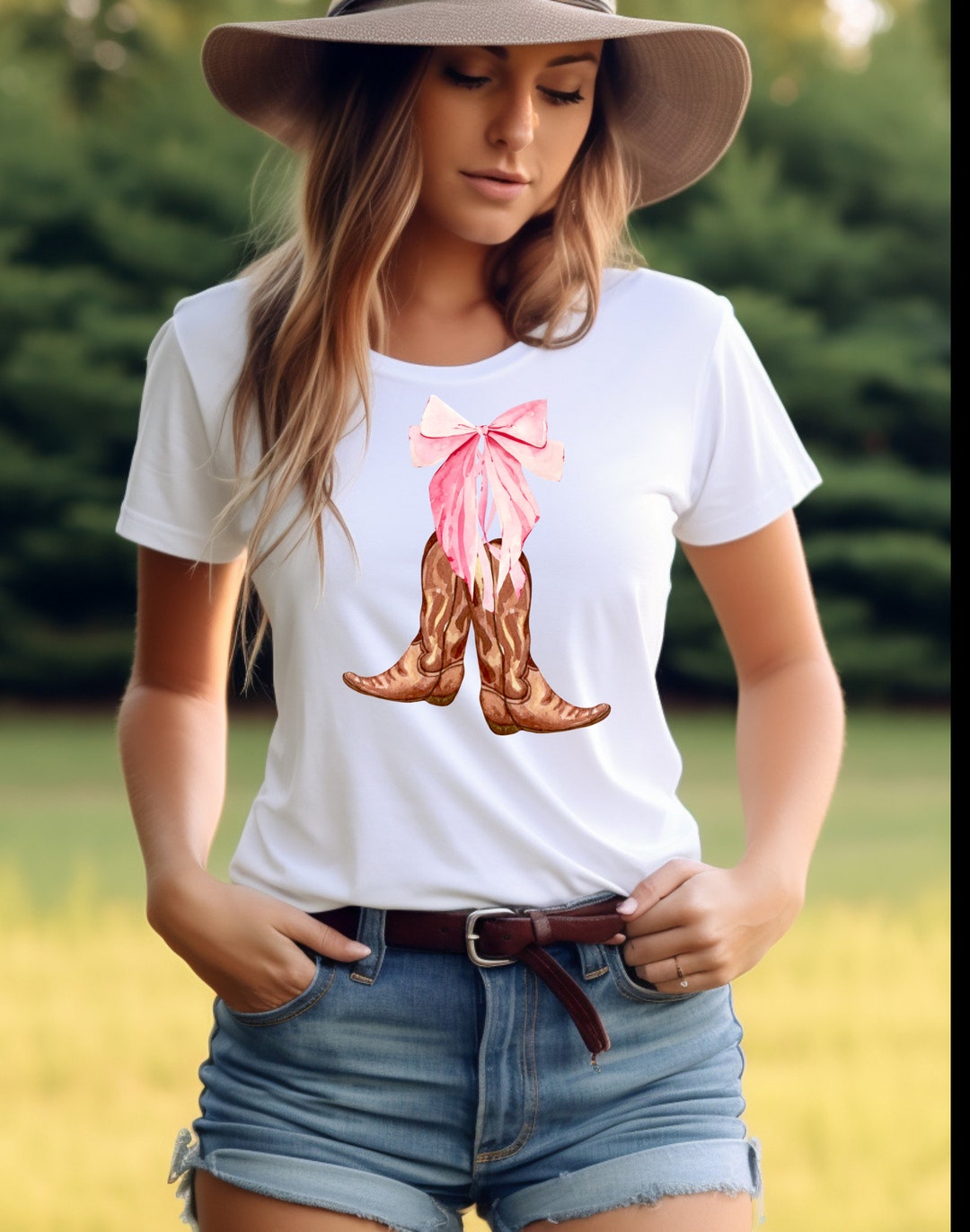 Coquette Cowgirl Boots T-shirt: Pink Bow Western Tee - Etsy