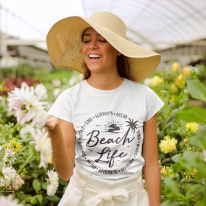 Beach Life Graphic T-Shirt: Retro Palm Tree Sunset Tee