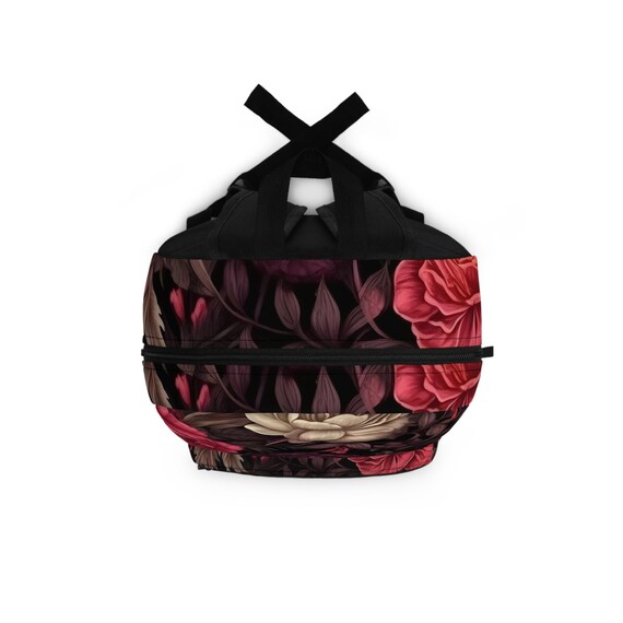 Gothic Floral Backpack, Dark Academia Backpack, Vintage Style, Dark Cottagecore Dark Academia Floral Backpack: Vegan Leather Cottagecore Bag  main image 2