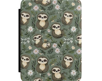 Floral Sloth Kindle Case | Green Botanical E-reader Cover (Paperwhite 7")