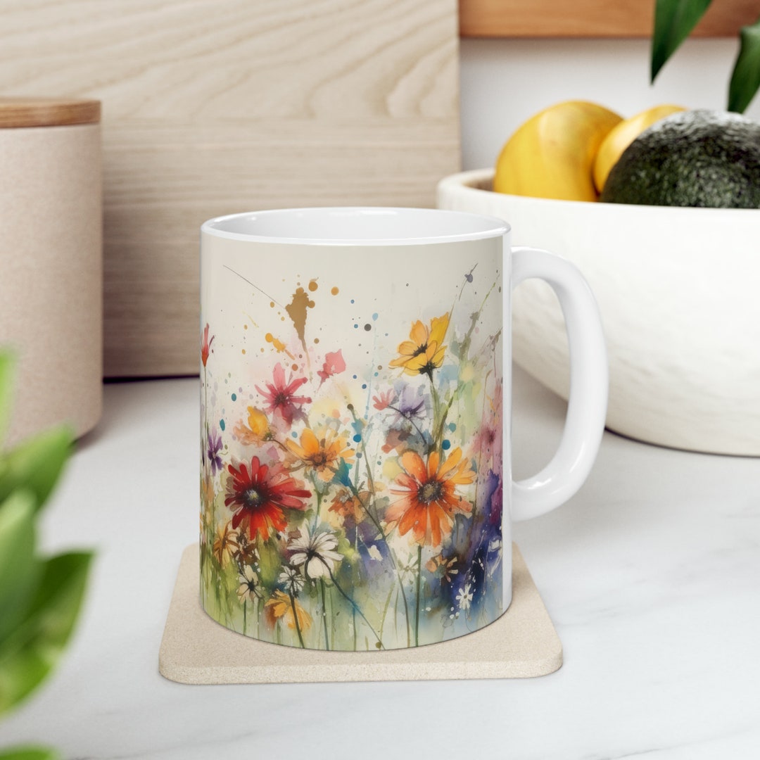 Wildflowers Mug, Boho Wildflowers Cottagecore Coffee Mug, Vintage ...