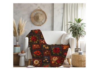 Vintage Floral Patchwork Velveteen Plush Blanket | Boho Cottagecore Throw