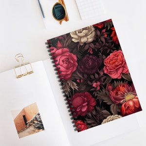 Gothic Rose Spiral Notebook: Dark Floral Cottagecore Journal